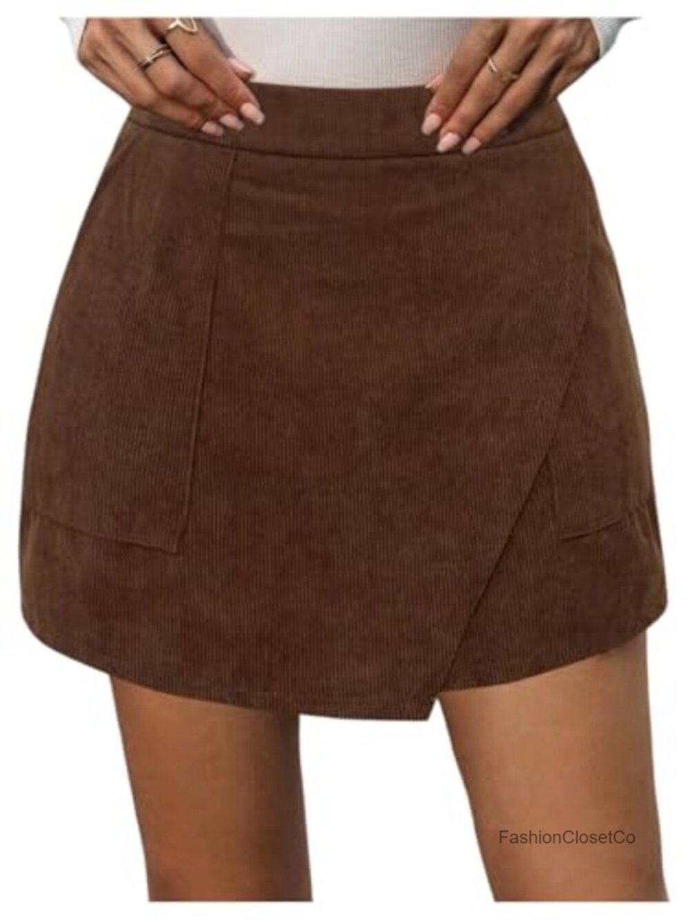 Women's Corduroy Mini Skirt High Waisted Wrap A Line with Pockets